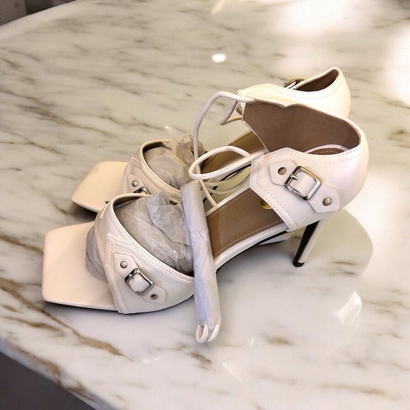 Free Gift With Purchase-White square toe silver buckle ankle strap heel - Picture 7 of 8